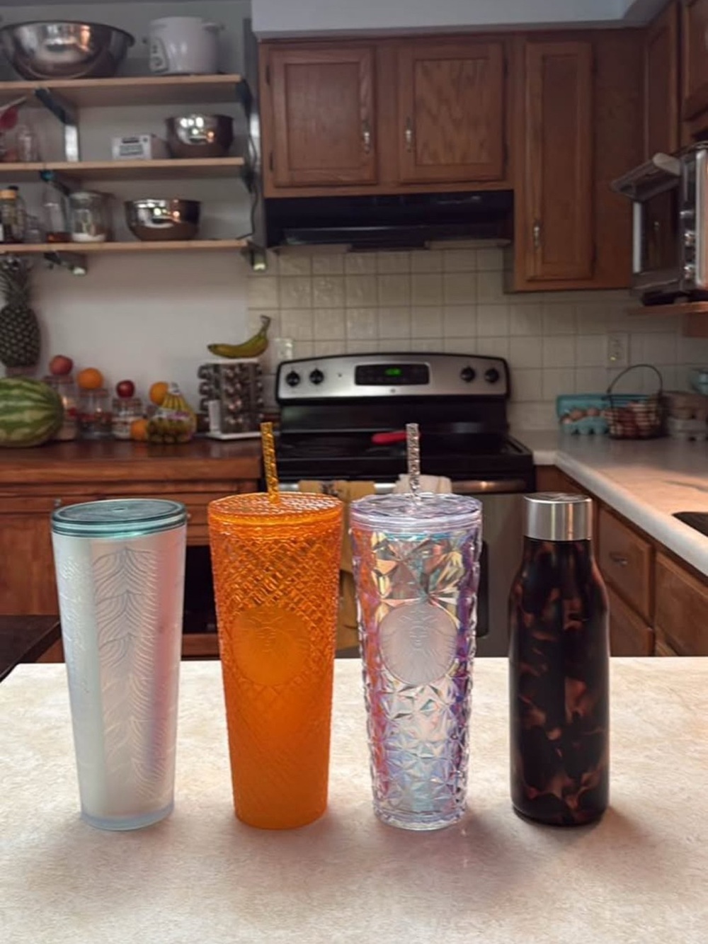 Set of 4 Starbucks Tumblers - Iridescent, Orange, Pearl, Tortoiseshell